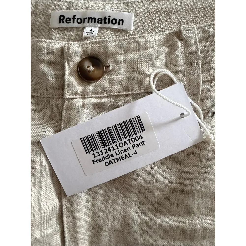 Reformation Freddie Linen Pants 4 Oatmeal - New with Tags